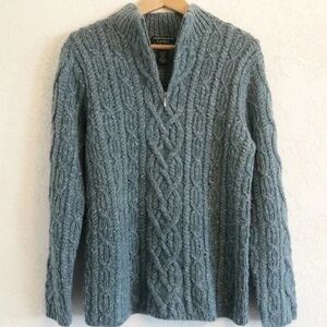 Lauren Ralph Lauren 100% Wool Hand Knit Mock Neck 1/4 Zip Sweater Size S (P/P)